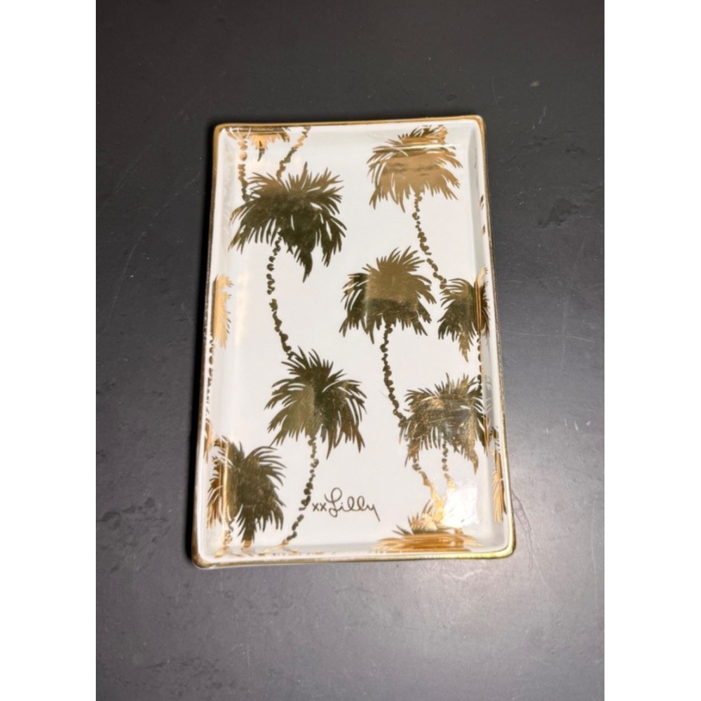 Lilly Pulitzer Tray For Trinkets Jewelry White with Gold Palm Trees 5.75" Tropic - Picture 2 of 9